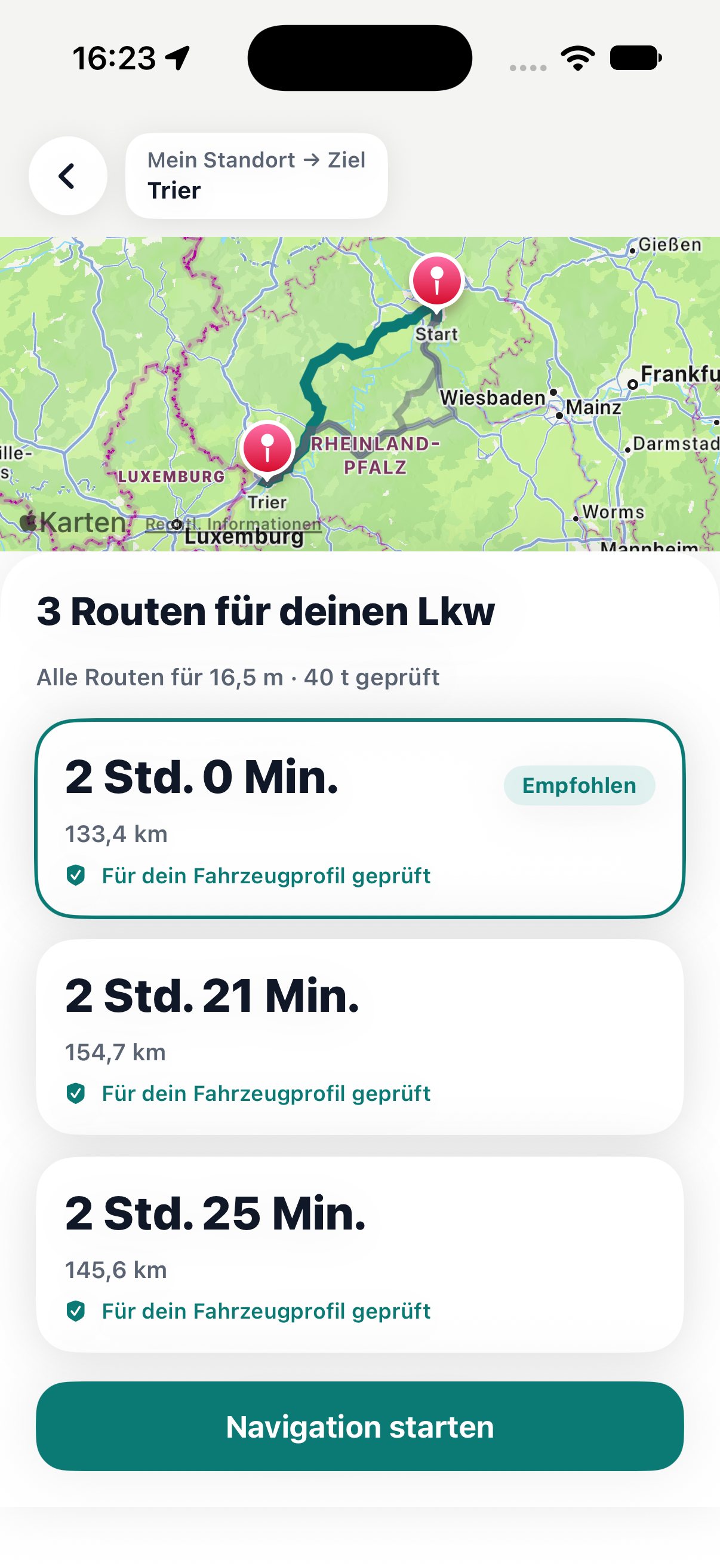 ViaMagna route selection with several route options